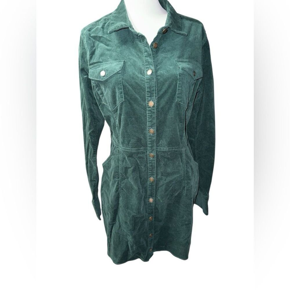 Free People Green ‘Dynamite' Corduroy Mini Dress women’s sz Large - Picture 5 of 16